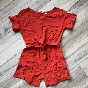Burnt orange Short Sleeve Romper with Tie Waist